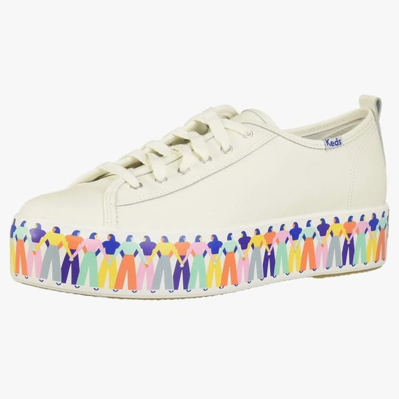 Keds Triple Up Leather Rainbow People White Platform Sneakers size 6.5 - Picture 2 of 7